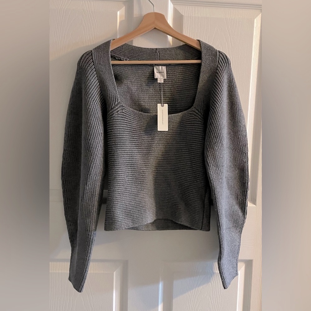 Anthropologie X Maeve Square Neck Wide Sleeve Sweater Gray